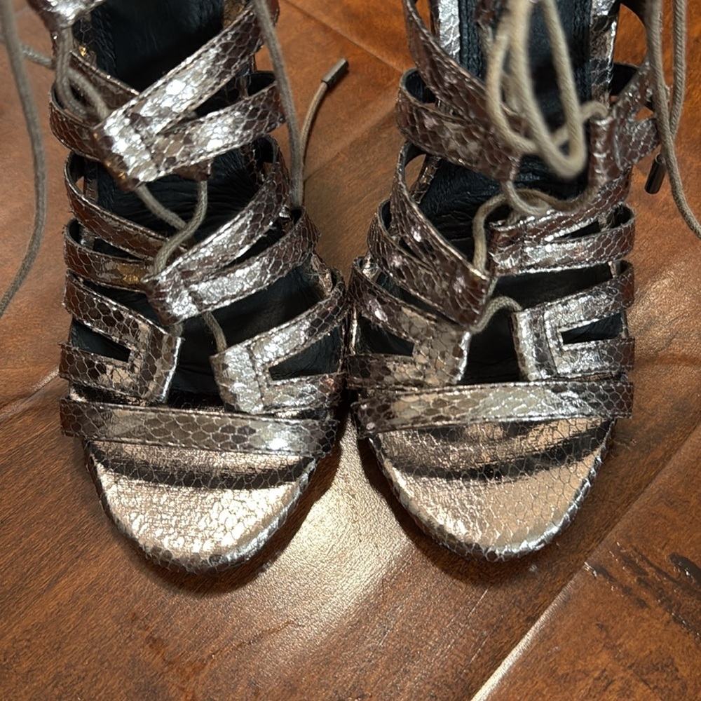 Topshop Silver Pewter Snake Lace up Heels - Picture 5 of 6